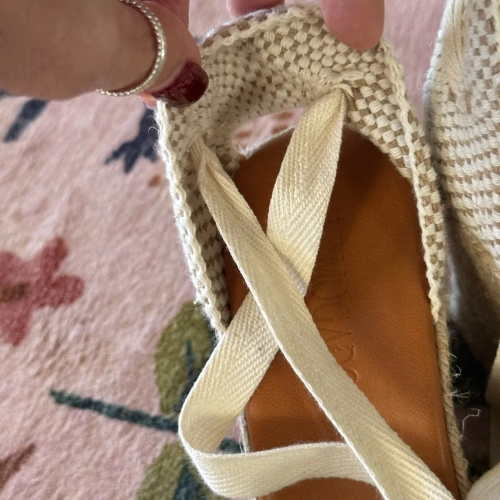 Modatrova Stilvi Raffia Espadrille Wedges Ankle Tie Natural EU 38